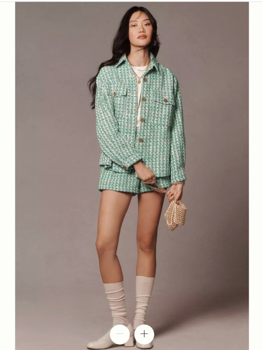 Maeve Green Tweed Button-Front Jacket